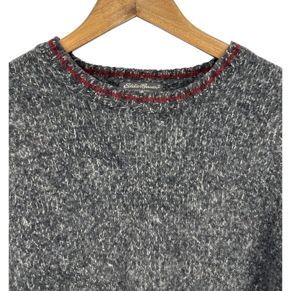 Eddie Bauer Gray Crewneck Knit Wool Blend Sweater With Red Trim Men's Size XXL - Picture 2 of 12
